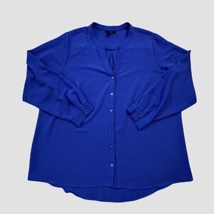 Alfani Woman Royal Blue V Neck Button‎ Front Long Sleeve Blouse Plus Size 18W